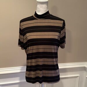 Kathy Ireland Black and Tan Striped Short Sleeve Top